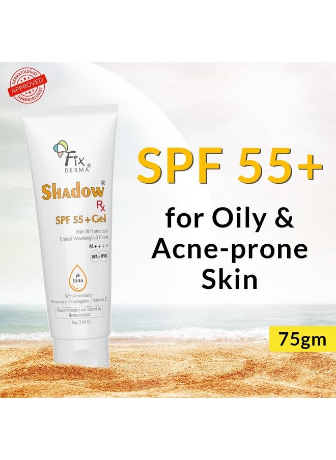 FIXDERMA Shadow Rx Sunscreen Spf 55+ Gel Pa+++ | Sunscreen For Oily Skin | Minimum Sunscreen Spf 50 | Sunscreen For Body & Face | Hybrid Sunscreen With Uva, Uvb, Ir Protection And Vitamin E - 75Gm  - Image 1