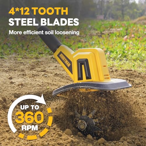 Alloyman 20V Cordless Tiller Cultivator, 360RPM Electric Garden Tiller, with 2 * 4.0Ah Batteries & Charger, 9In Tilling Width and 6.6In Depth Garden Rototiller for Lawn/Gardening/Soil Cultivation - Image 4