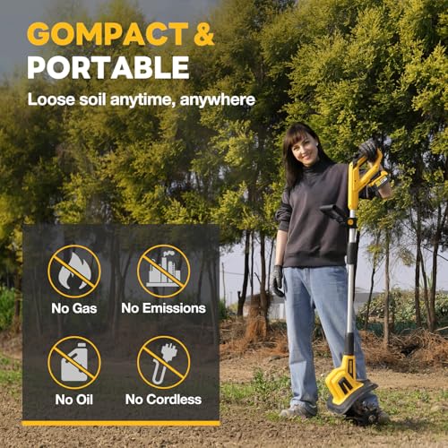 Alloyman 20V Cordless Tiller Cultivator, 360RPM Electric Garden Tiller, with 2 * 4.0Ah Batteries & Charger, 9In Tilling Width and 6.6In Depth Garden Rototiller for Lawn/Gardening/Soil Cultivation - Image 5