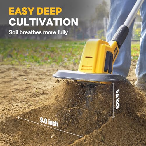 Alloyman 20V Cordless Tiller Cultivator, 360RPM Electric Garden Tiller, with 2 * 4.0Ah Batteries & Charger, 9In Tilling Width and 6.6In Depth Garden Rototiller for Lawn/Gardening/Soil Cultivation - Image 3