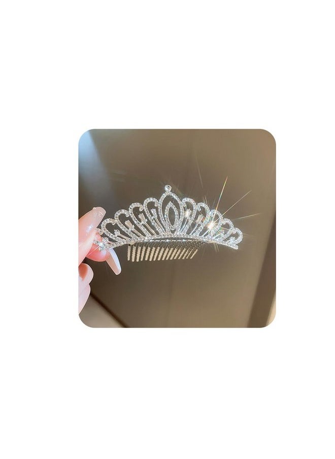 Chargances - Princess Tiara Crystal Crown Headband Mini Silver Rhinestone Crown With Combs Elegant Bridal Wedding Headbands Prom Birthday Party Hair Accessories For Women Girls (Style 1) - Image 1