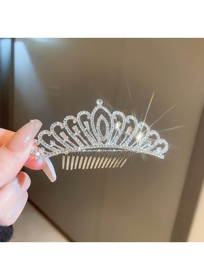 Chargances - Princess Tiara Crystal Crown Headband Mini Silver Rhinestone Crown With Combs Elegant Bridal Wedding Headbands Prom Birthday Party Hair Accessories For Women Girls (Style 1) - Image 1