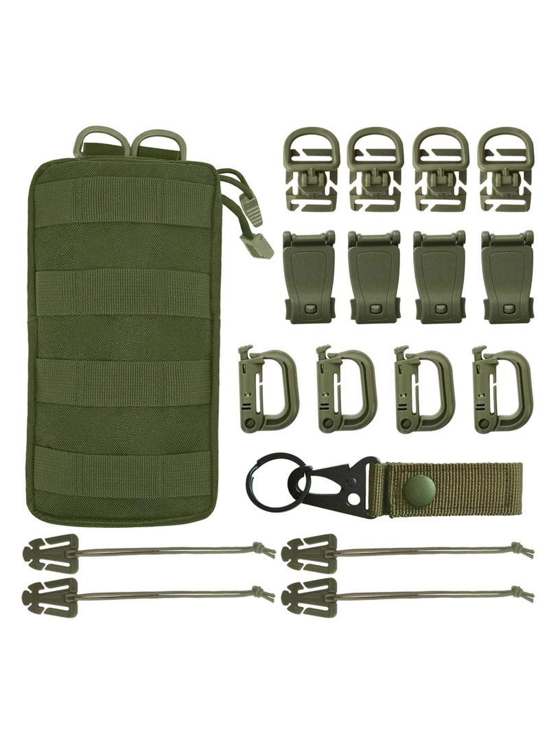 SOLARAE 18 Pcs Molle Accessories, Molle Tactical Accessories Kit D-Ring Locking Gear Clip Attachments Clips & Straps For 1 Inch Webbing Strap Tactical Backpack (Green) - Image 1