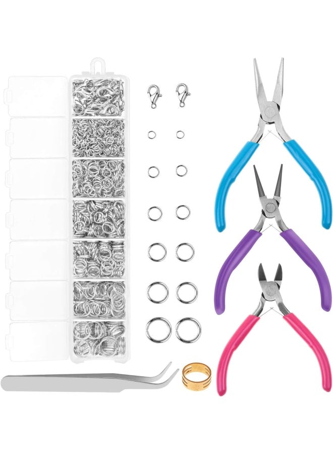 Jump Rings and Jewelry Pliers for Jewelry Making, Jewelry Repair Kit with 1520Pcs Silver Jump Rings and 3Pcs Jewelry Pliers for Earrings, Necklaces, Rings, Bracelets and Jewelry Making Supplies - Image 1