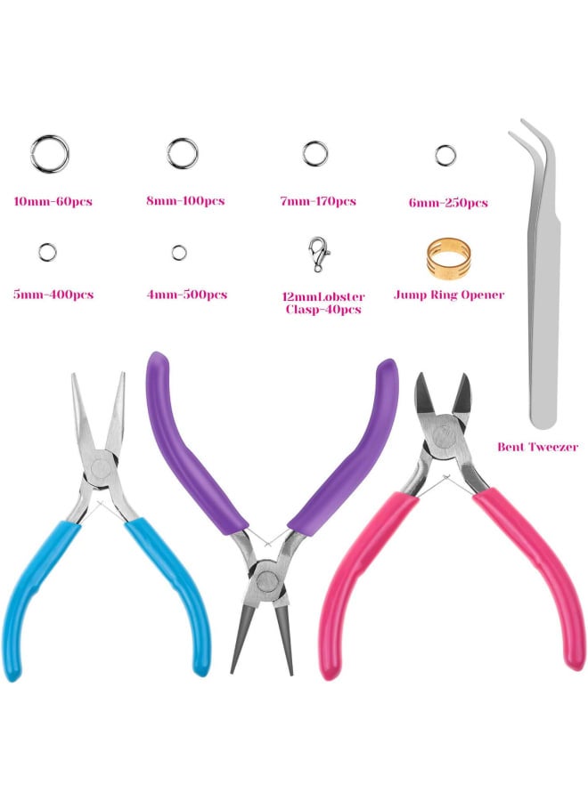 Jump Rings and Jewelry Pliers for Jewelry Making, Jewelry Repair Kit with 1520Pcs Silver Jump Rings and 3Pcs Jewelry Pliers for Earrings, Necklaces, Rings, Bracelets and Jewelry Making Supplies - Image 2