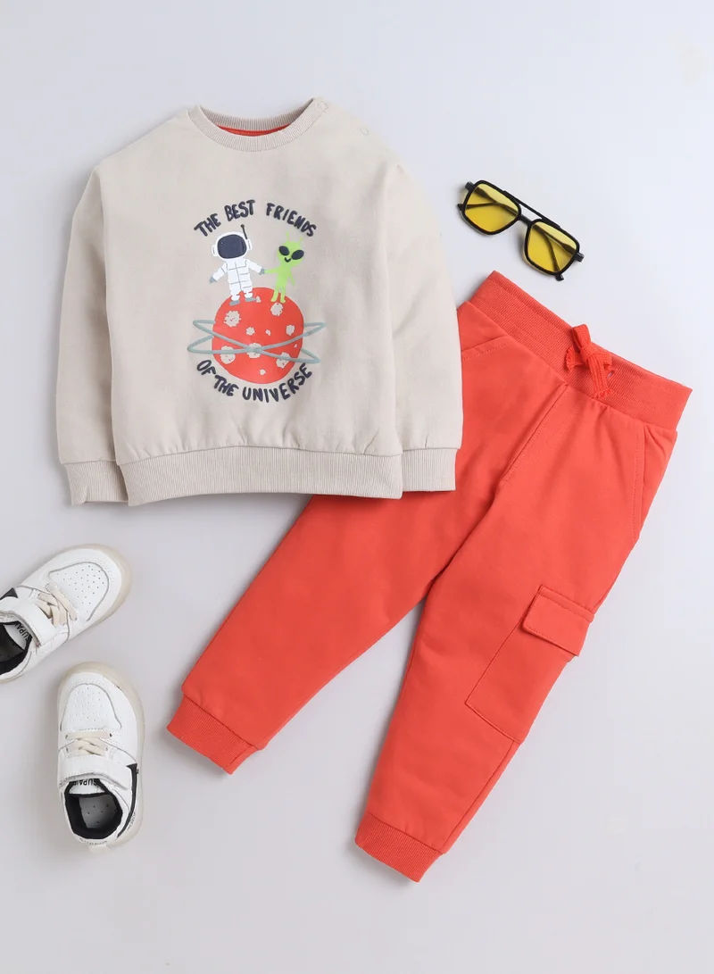 victor and jane Boys' 2-Piece Set - Sweatshirt and Jogger Set -Beige - Orange