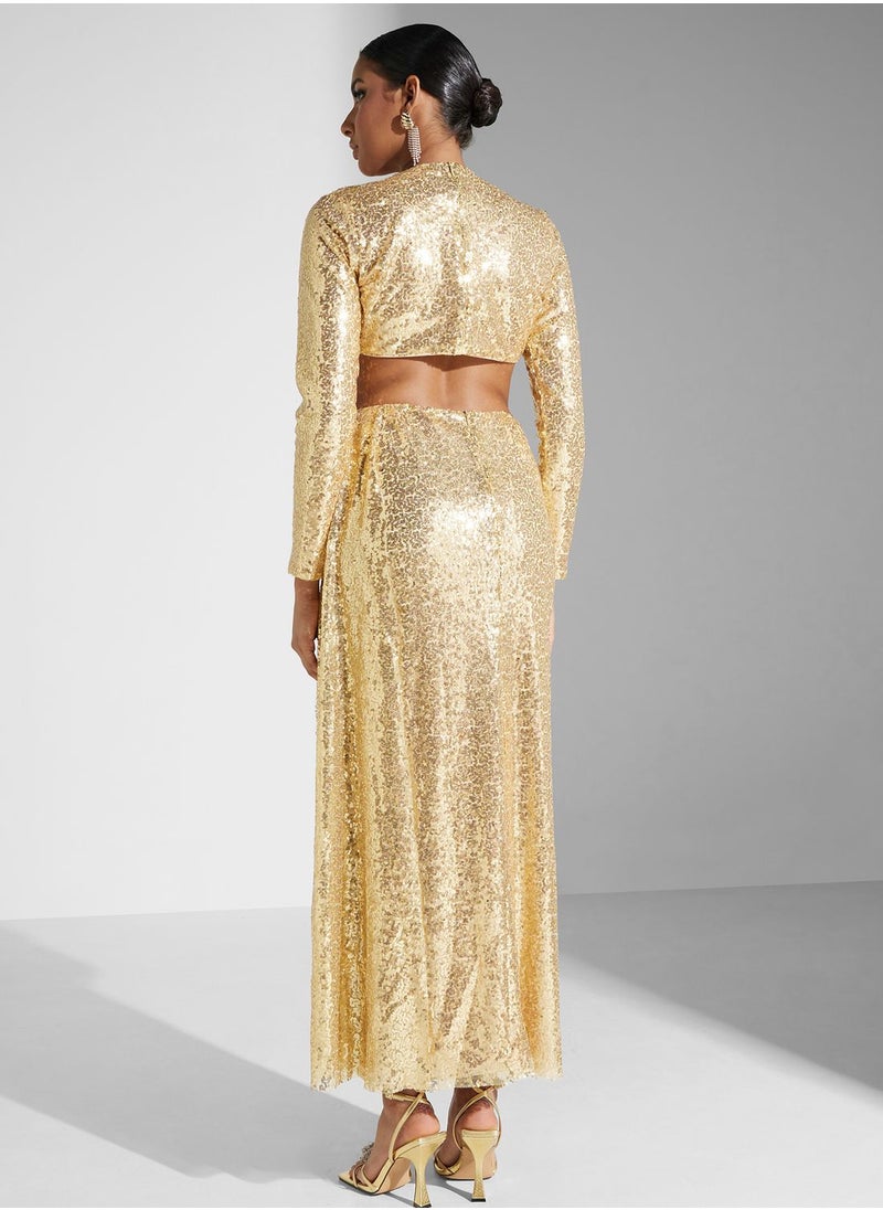 Namshi x Shouq Waist Cut Out Shimmer Dress  - Image 2