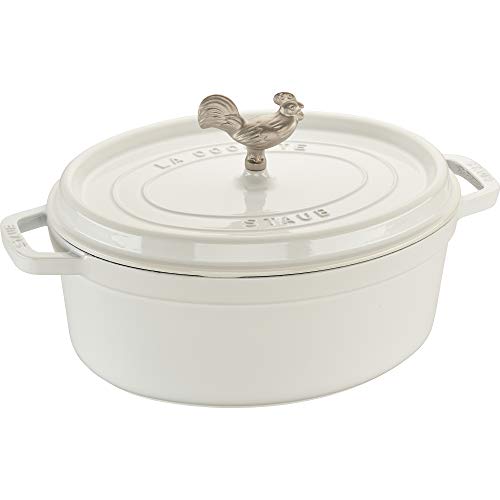 STAUB Cast Iron Dutch Oven 575qt Coq au Vin Cocotte Made in France Serves 56 White