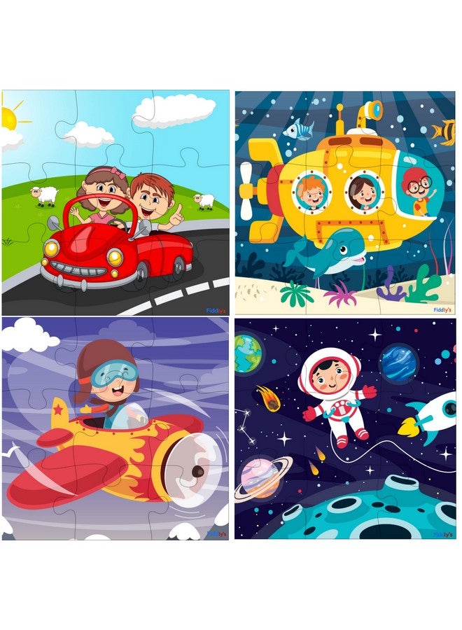 Fiddlys Wood Jigsaw Puzzles for Kids & Children -9 Pieces Age 3+ (Travel Pack of 4) - Image 1