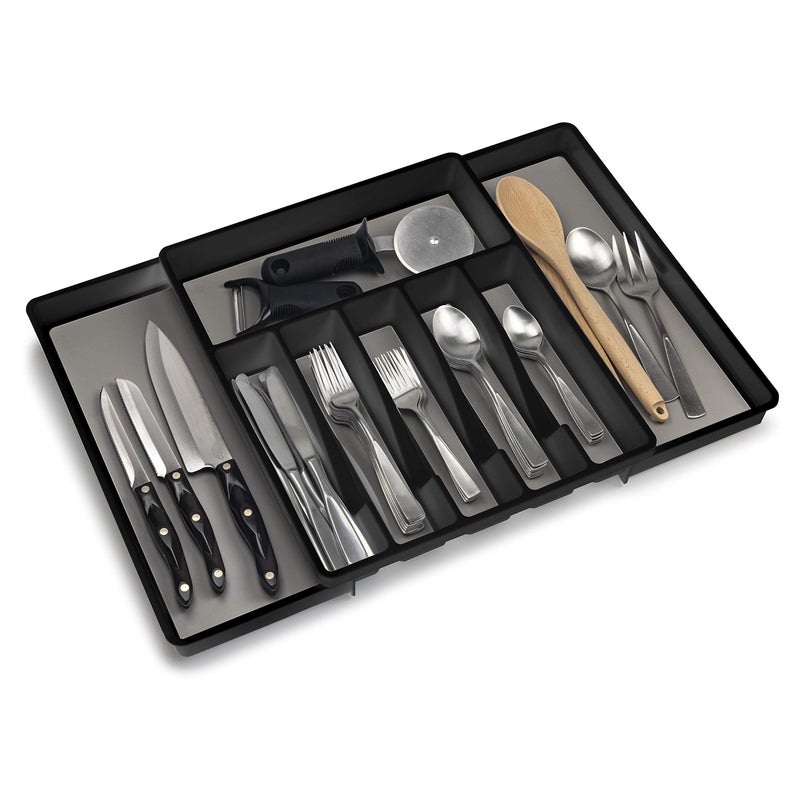 ELTOW ELTOW Large Expandable Silverware Drawer Organizer 8 Compartment NonSlip  Adjustable Silverware Organizer for Drawer Kitchen Organization for Utensils Cutlery Silverware Tray Black 