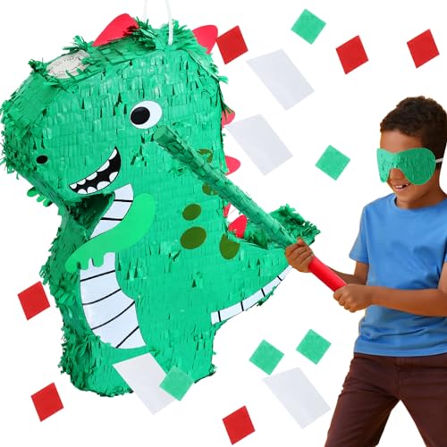 Hollowfly 20 Inches Large Piata for Birthday Party with a Blindfold and Bat Piata Birthday Party Decorations for Kids Anniversary Game SuppliesDinosaur - Image 1