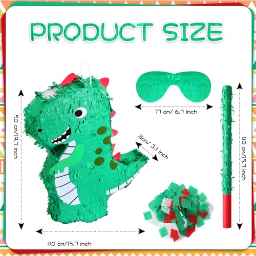 Hollowfly 20 Inches Large Piata for Birthday Party with a Blindfold and Bat Piata Birthday Party Decorations for Kids Anniversary Game SuppliesDinosaur - Image 5