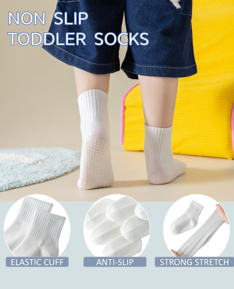 Wamvp Toddler Grip Socks with Non-Slip, Unisex Baby Retro Stripe Seamless Crew Ankle Cotton Socks for Girls Boys 6 Pairs,Pure White 3-12Months - Image 3