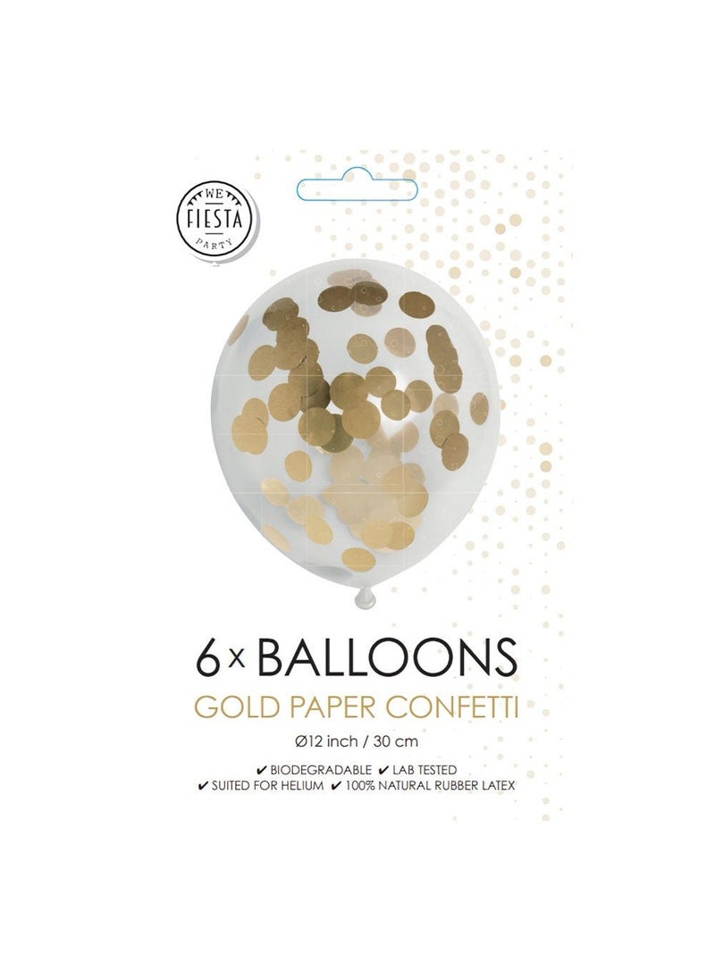 Globos Confetti Dots Balloons Gold Transparent 30cm 6-Pack - Image 3