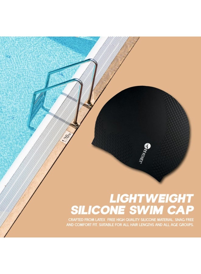 كونيكس قبعة سباحة سيليكون مقاومة للماء بتصميم فقاعات للرجال والنساء | قابلة للتمدد وسريعة الجفاف | تمنع شد الشعر والأضرار الكيميائية | مثالية للأطفال والبالغين (أسود) - Image 2