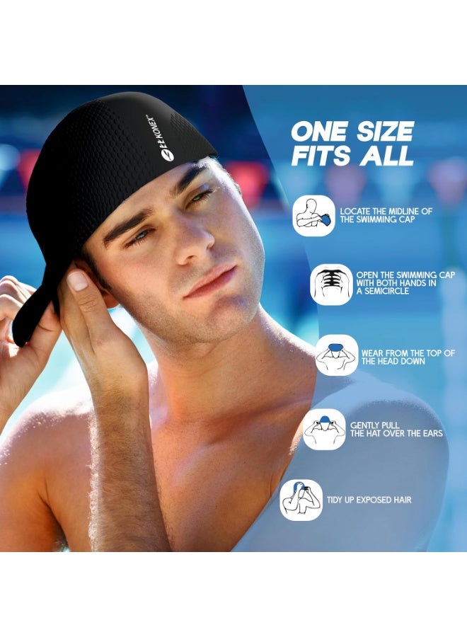 كونيكس قبعة سباحة سيليكون مقاومة للماء بتصميم فقاعات للرجال والنساء | قابلة للتمدد وسريعة الجفاف | تمنع شد الشعر والأضرار الكيميائية | مثالية للأطفال والبالغين (أسود) - Image 5