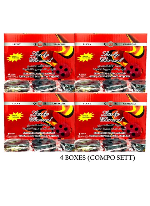 Lucky Bakhoor Charcoal Quick Ignite and Long Lasting Incense Coal 20-Peices x 4 Boxes (Compo Pack)