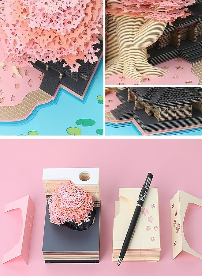 MACTANO 3D Art Memo Pad 2024, Creative Timepiece Calendar Castle Rip Away Paper Carving Sticky DIY Note - Image 3