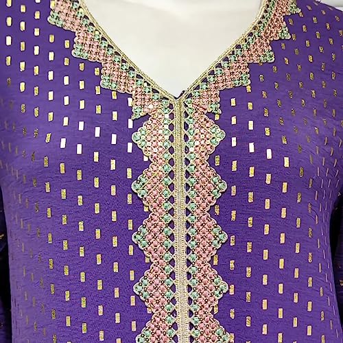 FPOVFPO Womens Muslim Abaya Dress One-Piece V Neck Bronzing Dress Islamic Full Length Kaftan Daily Casual Dress Purple - Image 4
