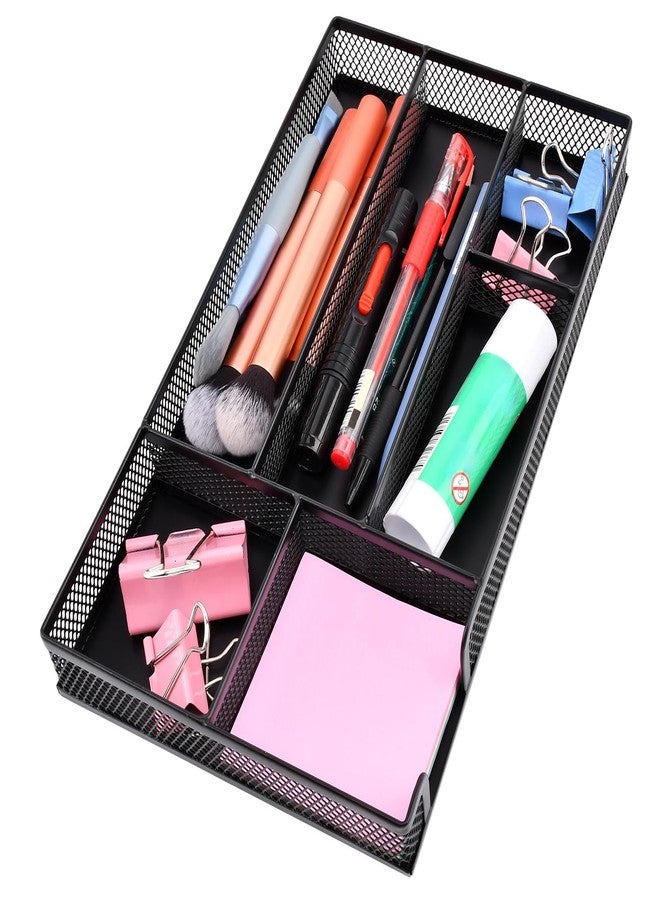 Trasylph Desk Drawer Organizer Tray,11.02 x 6.1 x 1.46inch 6 Compartments Metal Mesh Dividers,Desk Organizers Storage Tray for Pens Organizer,for Desk Drawer Tray Box Accessories - Image 1
