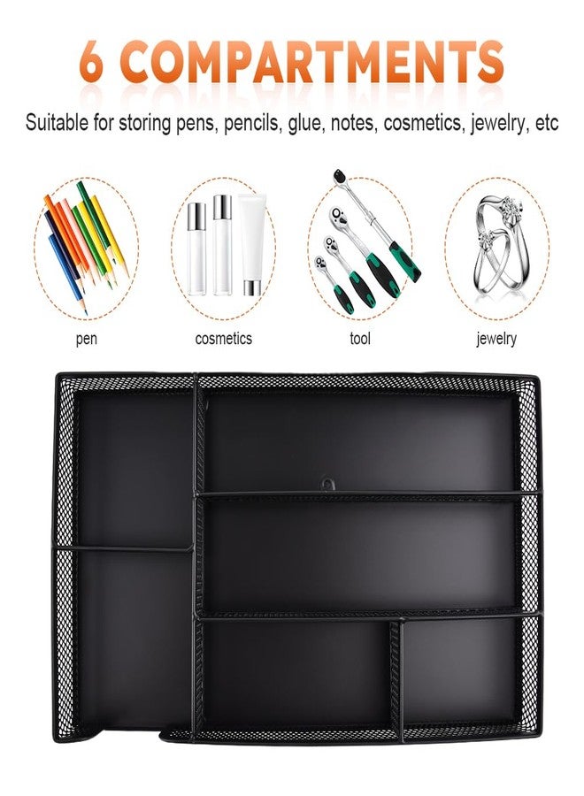 Trasylph Desk Drawer Organizer Tray,11.02 x 6.1 x 1.46inch 6 Compartments Metal Mesh Dividers,Desk Organizers Storage Tray for Pens Organizer,for Desk Drawer Tray Box Accessories - Image 3