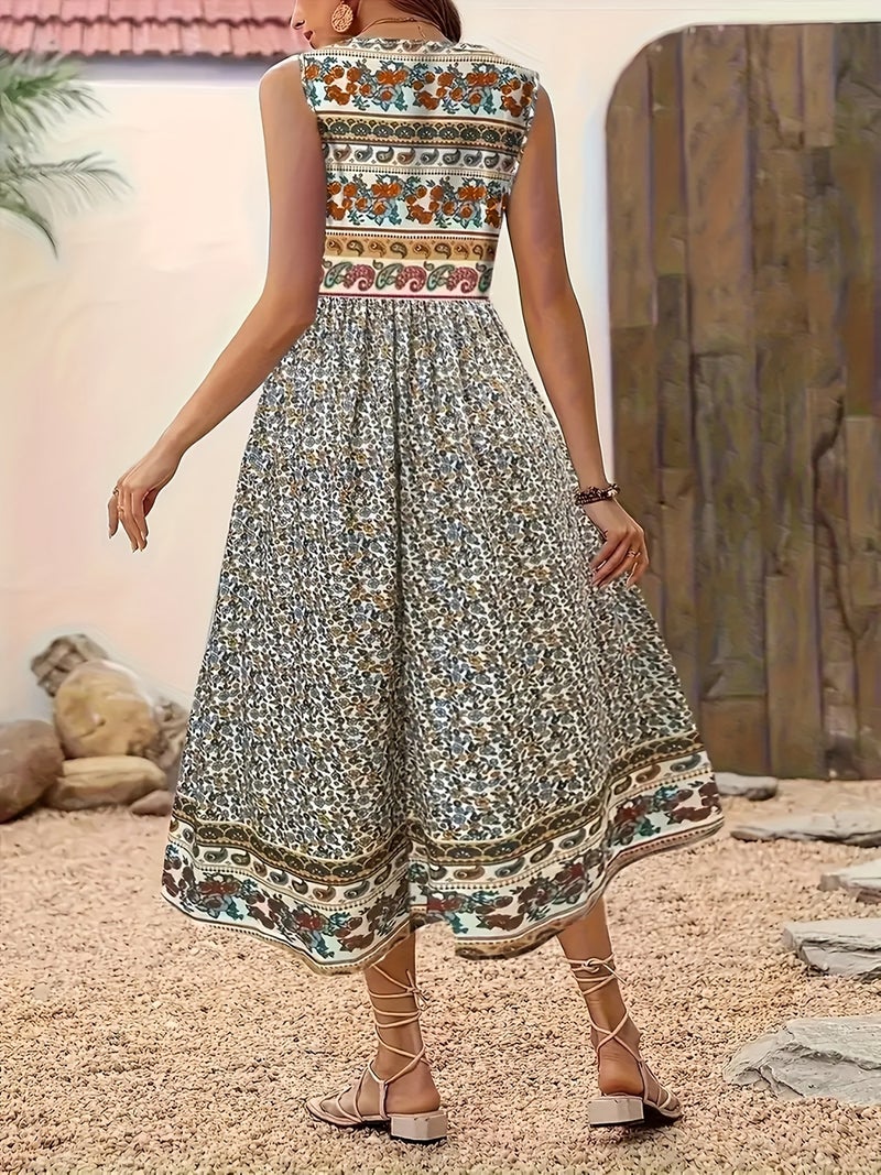 Women's Plus Size Sleeveless Round Neck Floral Print Midi Dress - Image 2