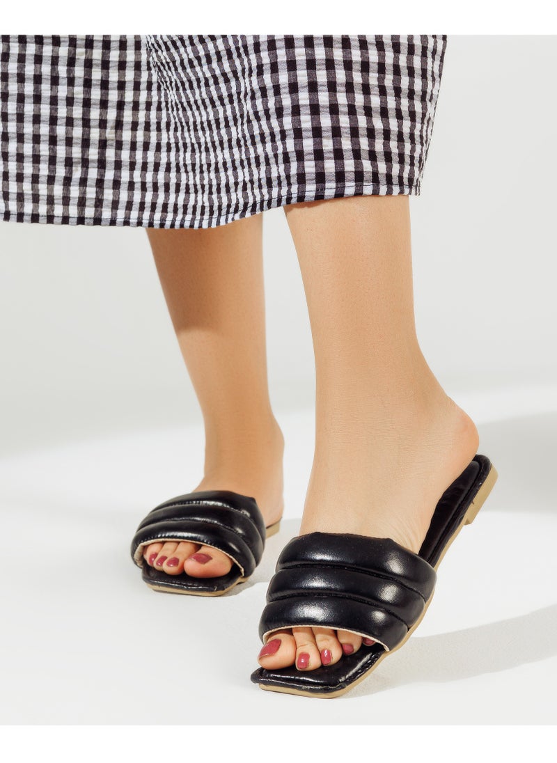 LIFESTYLISH - Slipper Flat Straps Leather SL-134 - Black - Image 1