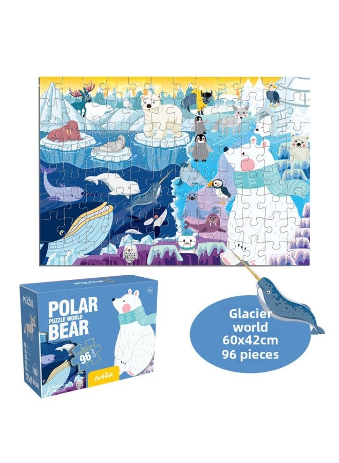 Puzzle 3-6 Years Old Children's Puzzle Toy Children's Puzzle Kindergarten Birthday Gift-Color:Glacier World -96 Pieces [Color Boxed]] - Image 1