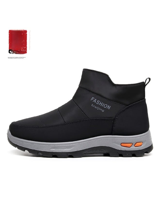 Anglerfish Winter Pure Wool Warm Men's Old Beijing Cloth Shoes, Thickened Waterproof Dad High-top Cotton Boots 23503, Black, Size 43 - Image 2