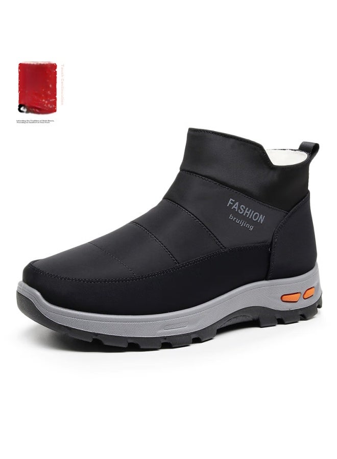 Anglerfish Winter Pure Wool Warm Men's Old Beijing Cloth Shoes, Thickened Waterproof Dad High-top Cotton Boots 23503, Black, Size 43 - Image 1