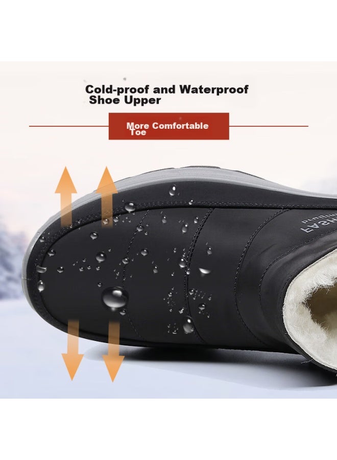Anglerfish Winter Pure Wool Warm Men's Old Beijing Cloth Shoes, Thickened Waterproof Dad High-top Cotton Boots 23503, Black, Size 43 - Image 3