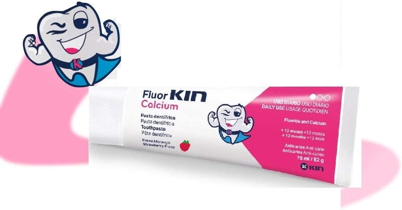 KIN Fluor Kin Toothpaste Childrens Strawberry Flavour with Calcium and Fluoride - Image 2