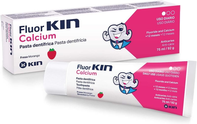 KIN Fluor Kin Toothpaste Childrens Strawberry Flavour with Calcium and Fluoride - Image 1