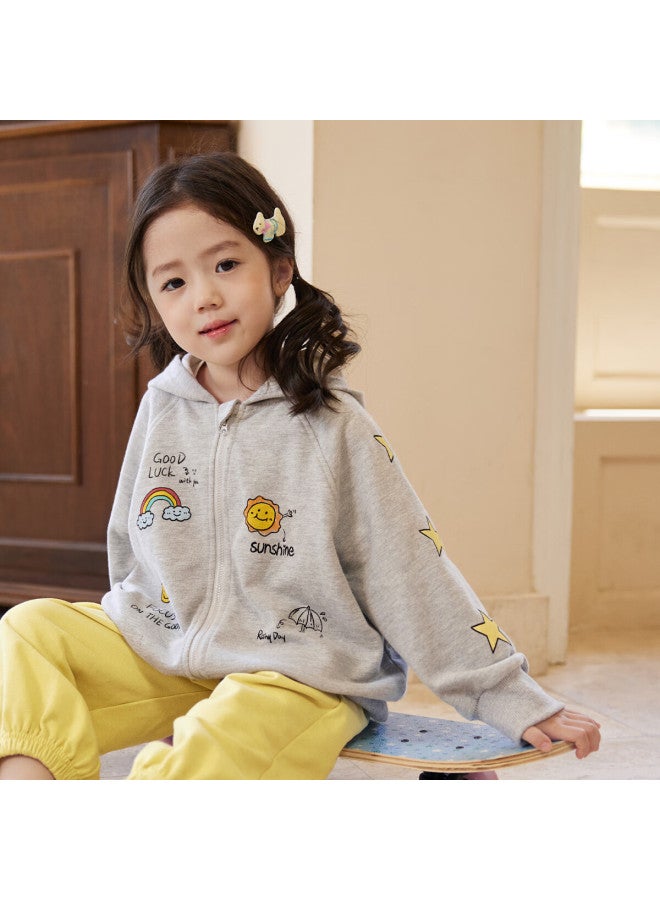 Luson Okids Little O Baby Kids Hoodie Sweatshirt Jacket Girls Hooded Drop Shoulder  Autumn Girls Back Pattern Cardigan - Image 2