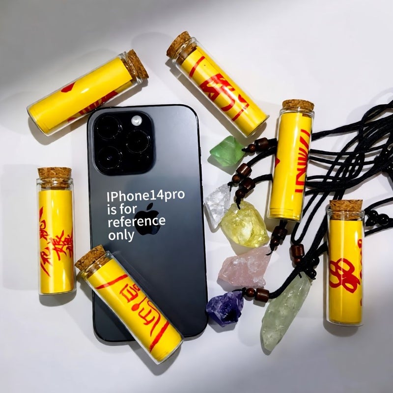 A Set Of Traditional Chinese Amulets And Energy Crystals Light Green Crystal Academic Bottle For Good Fortune Prosperity Business Success Wealth Happy Marriage Family Harmony Safety - Image 1