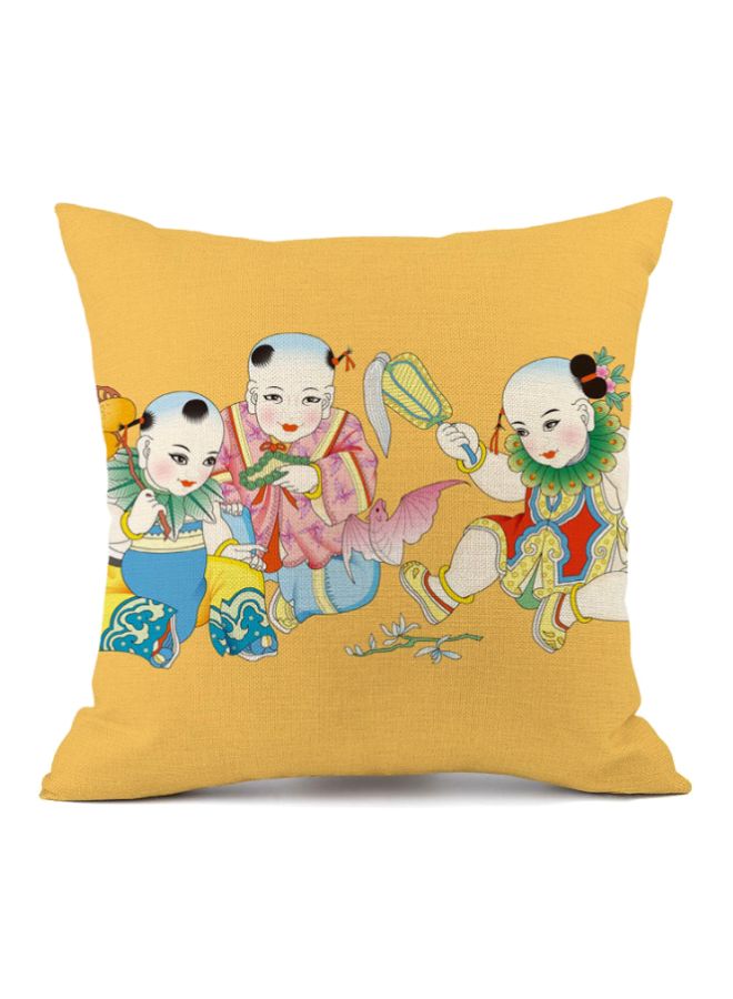 Artistic Human Printed Cushion Cover Yellow/Green/Pink 45x45cm