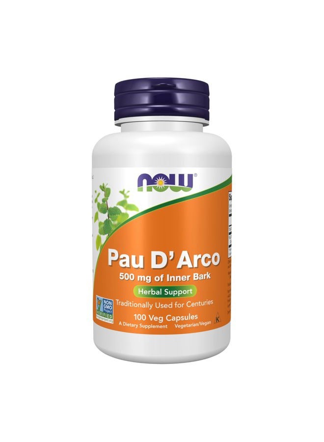 now Supplements, Pau D'Arco (Tabebuia heptaphylla) 500 mg, Herbal Support, 100 Veg Capsules - Image 1