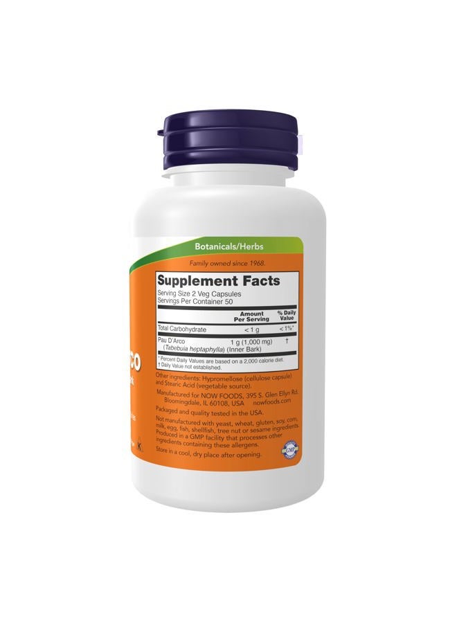 now Supplements, Pau D'Arco (Tabebuia heptaphylla) 500 mg, Herbal Support, 100 Veg Capsules - Image 2