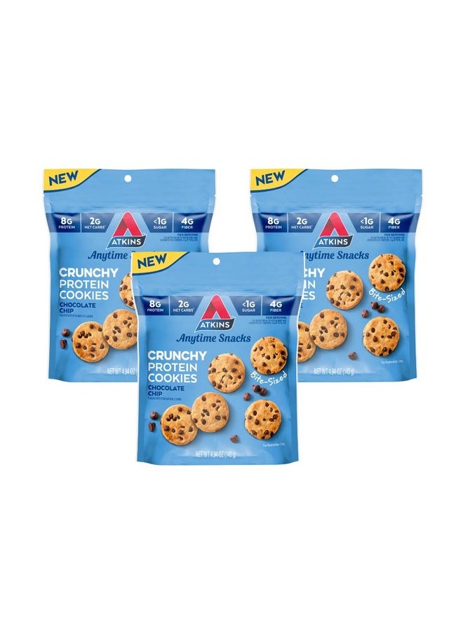 Atkins Atkins Bite-Sized Crunchy Protein Cookies, Chocolate Chip, 8g Protein, 4g Fiber, 1g Net Carb, 1g Sugar, Keto Friendly, 3 Bags (5 Servings Per Bag)  - Image 1