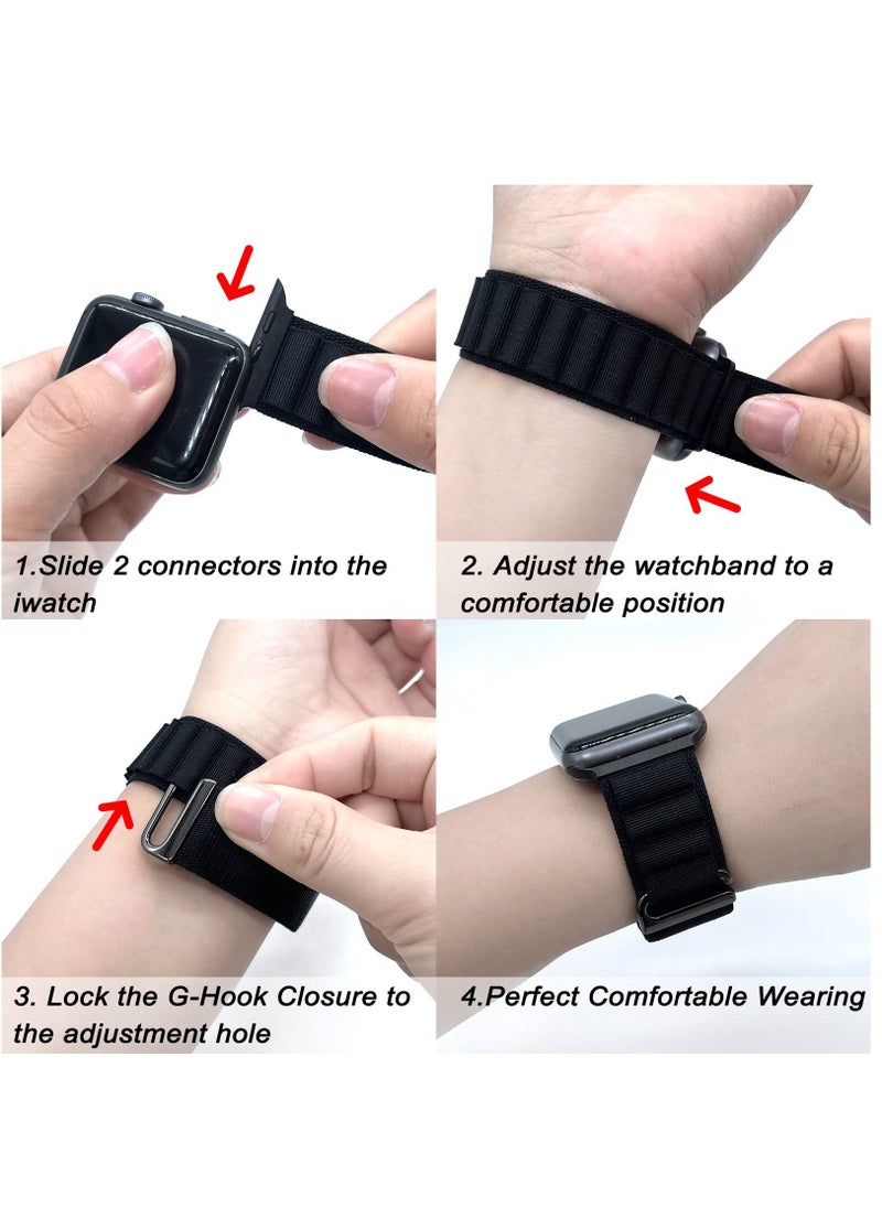 BORTONY - Apple Watch Band 42mm 44mm 45mm 49mm 4 Pack Alpine Loop Nylon Band Women Men with Adjustable Metal G-Hook Strap for iWatch Ultra Series SE 8/7/6/5/4/3/2/1 - Image 1