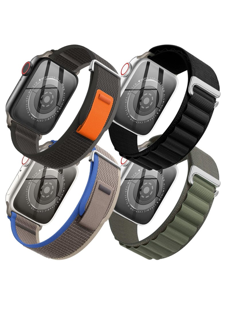 BORTONY - Apple Watch Band 42mm 44mm 45mm 49mm 4 Pack Alpine Loop Nylon Band Women Men with Adjustable Metal G-Hook Strap for iWatch Ultra Series SE 8/7/6/5/4/3/2/1 - Image 1