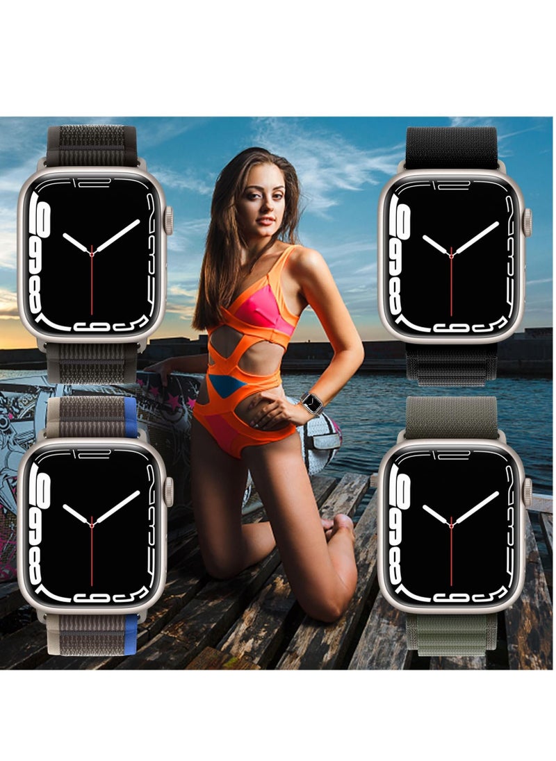 BORTONY - Apple Watch Band 42mm 44mm 45mm 49mm 4 Pack Alpine Loop Nylon Band Women Men with Adjustable Metal G-Hook Strap for iWatch Ultra Series SE 8/7/6/5/4/3/2/1 - Image 1