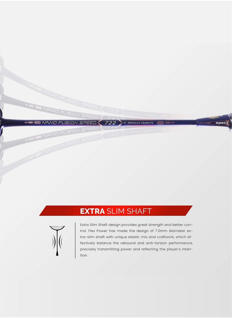 Apacs - Nano Fusion Speed 722 Ultra Light 77g Badminton Racket | Japanese Graphite Frame | 30LBS Tension | Medium Flex | Even Balance (285±5mm) - Image 1