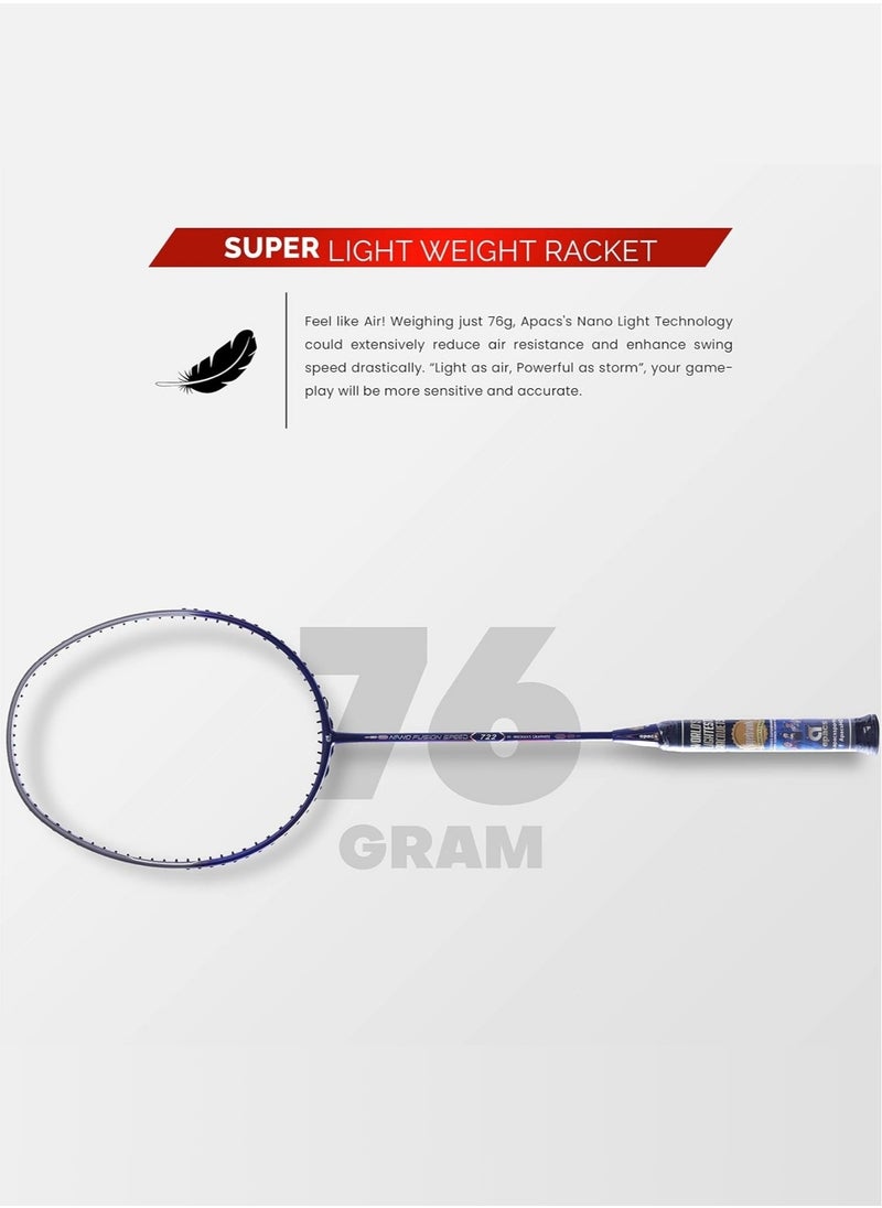Apacs - Nano Fusion Speed 722 Ultra Light 77g Badminton Racket | Japanese Graphite Frame | 30LBS Tension | Medium Flex | Even Balance (285±5mm) - Image 1