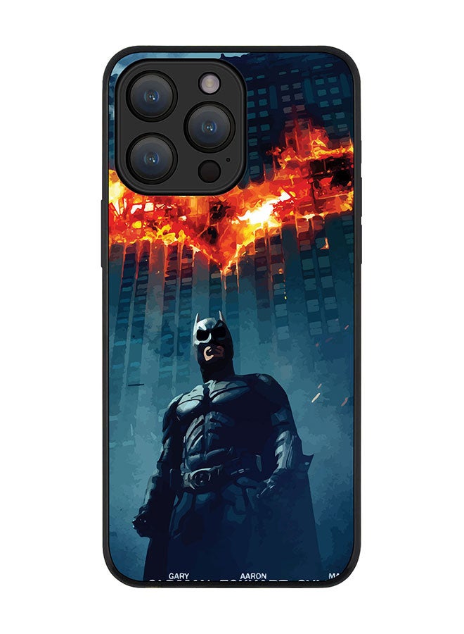 Stylizedd Cover for iPhone 15 Pro Max Case Rugged Black Slim fit Soft Flexible Anti Drop TPU Gel Thin Protective Phone Cases - Burning Batman - Image 1