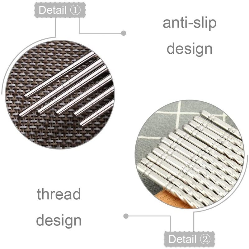 RIANZ Twisted Spiral Metal Stainless Steel Reusable Chopsticks (5 Pairs) - Image 4