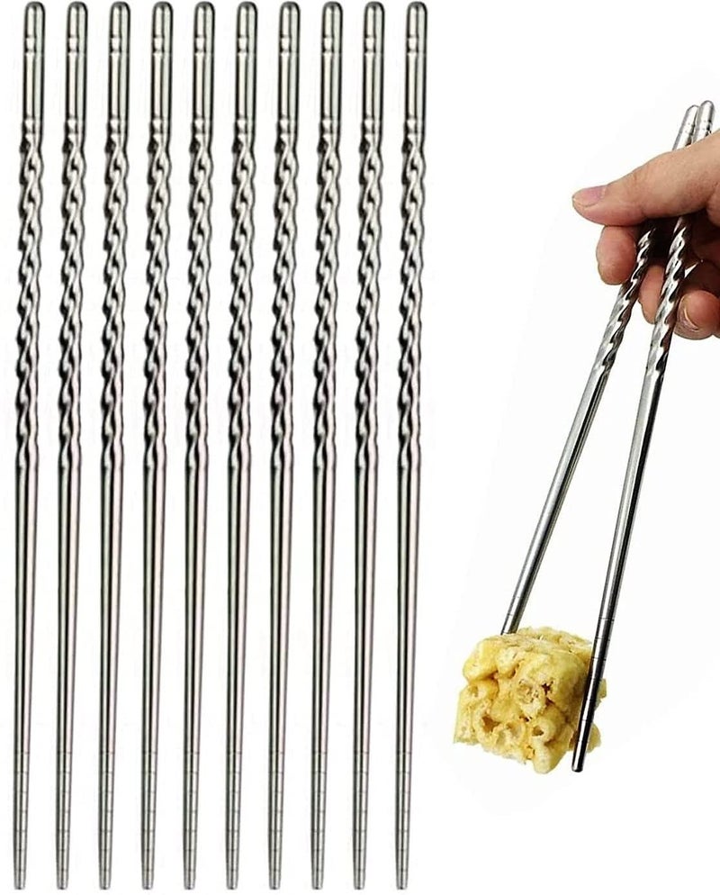 RIANZ Twisted Spiral Metal Stainless Steel Reusable Chopsticks (5 Pairs) - Image 1