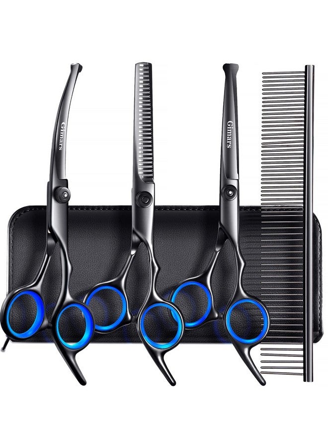 جيمارس مجموعة مقصات العناية بالكلاب من جيمارز، احترافية 4CR، بطرف دائري آمن، 5 في 1، مقصات تخفيف ومقصات منحنية ومستقيمة مطلية بالتيتانيوم عالي التحمل - Image 1