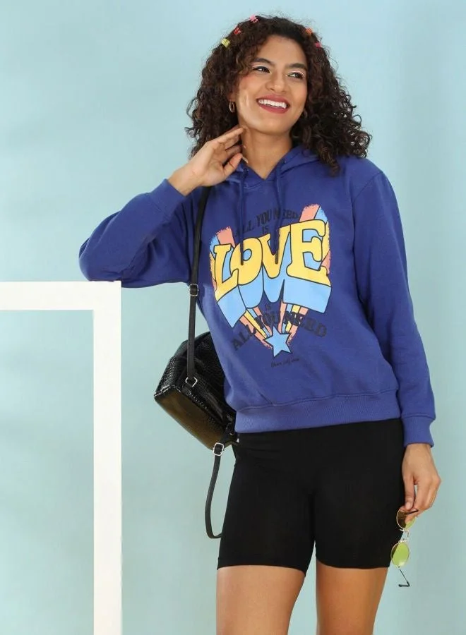 Freehand  Women Regular Fit Printed Hooded Neck Long Sleeve Overhead-Hooded Sweatshirt  | Best Price UAE