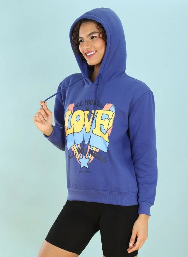 Women Regular Fit Printed Hooded Neck Long Sleeve Overhead-Hooded Sweatshirt